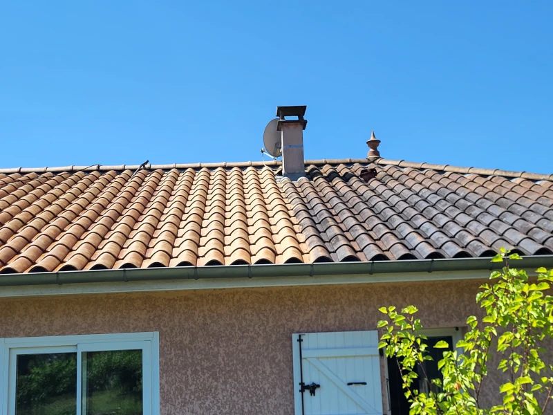 Toiture nettoyée à moitié à Tassin-la-Demi-Lune – avant/après traitement