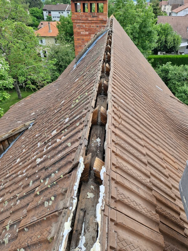 Dépose de l’ancien faîtage de toiture à Charavines